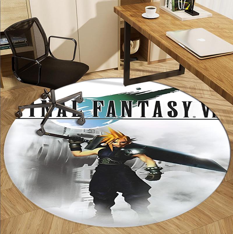 Final Fantasy Pattern Round Rug, Indoor/Outdoor Mat, for Picnic, Gameroom, Bedroom, Office, Living Room, Home Decor Carpet, Birthday Gift