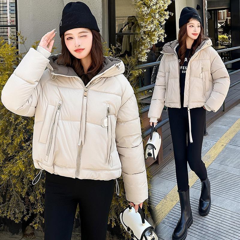 Women's Short Cotton-padded Twill Hooded Winter Jacket