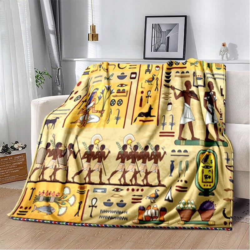Ancient Egyptian Symbols Digital-printed Polyester Bedroom Velvet Flannel Cover Blanket Fleece Soft Sofa Cover Blankets for Beds