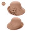 Autumn and winter upturned flower woolen hat lady elegant retro British style shopping hat wide-brimmed hat