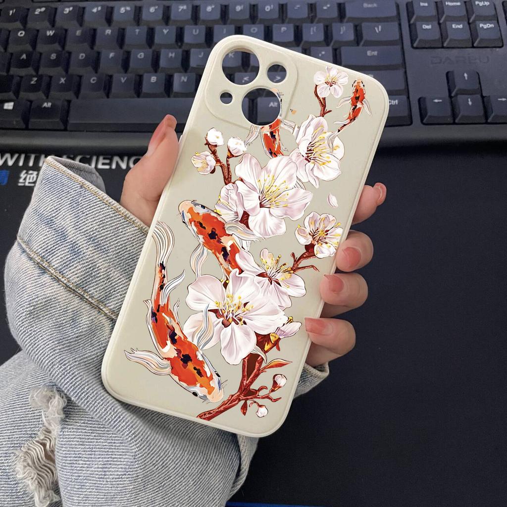 Luckly Koi Goldfish Bloosom Flower Phone Case for IPhone 17 AIR 11 12 13 14 15 16 Pro Max 13Mini Art Koi Carp Soft Silcone Cover