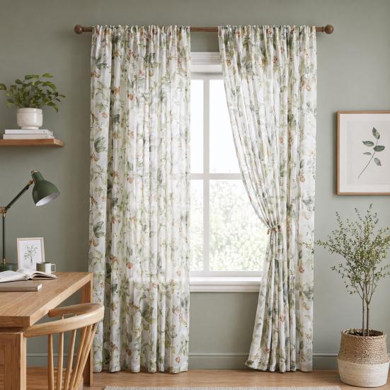 Curtain with Hole-Free Installation, Cotton Linen Printing Window Curtain, Light Blocking Privacy Protection Curtain for Bay Window
