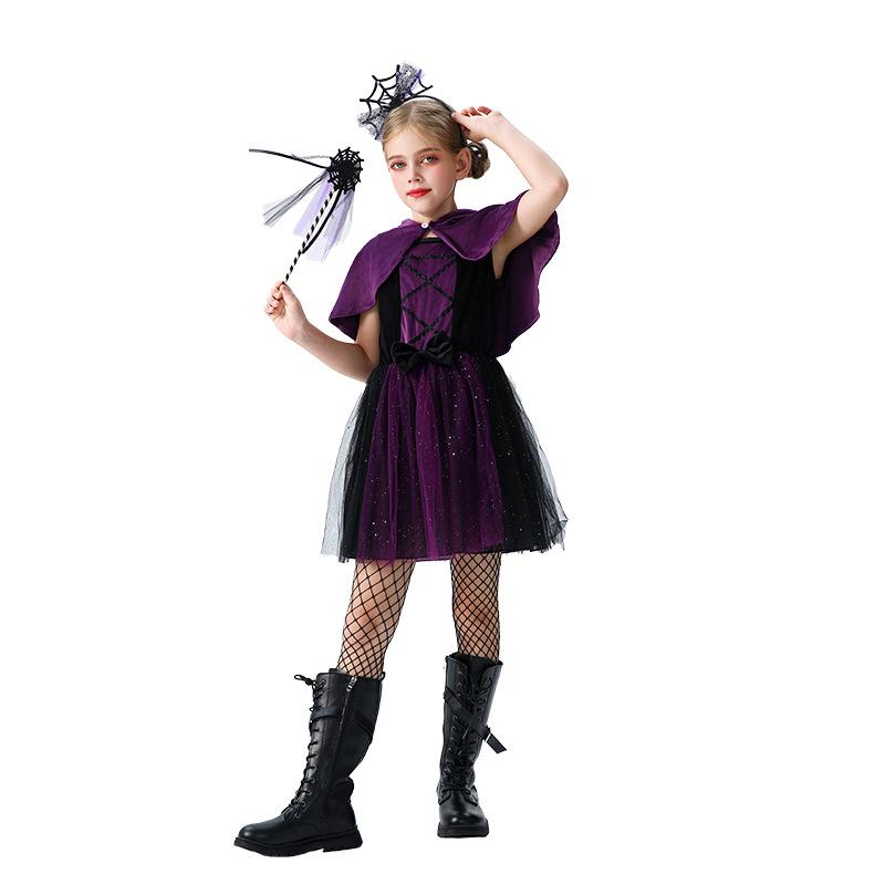 Halloween Children's Costume Purple Witch Dress Cape Vampire Girl Witch Show Costume