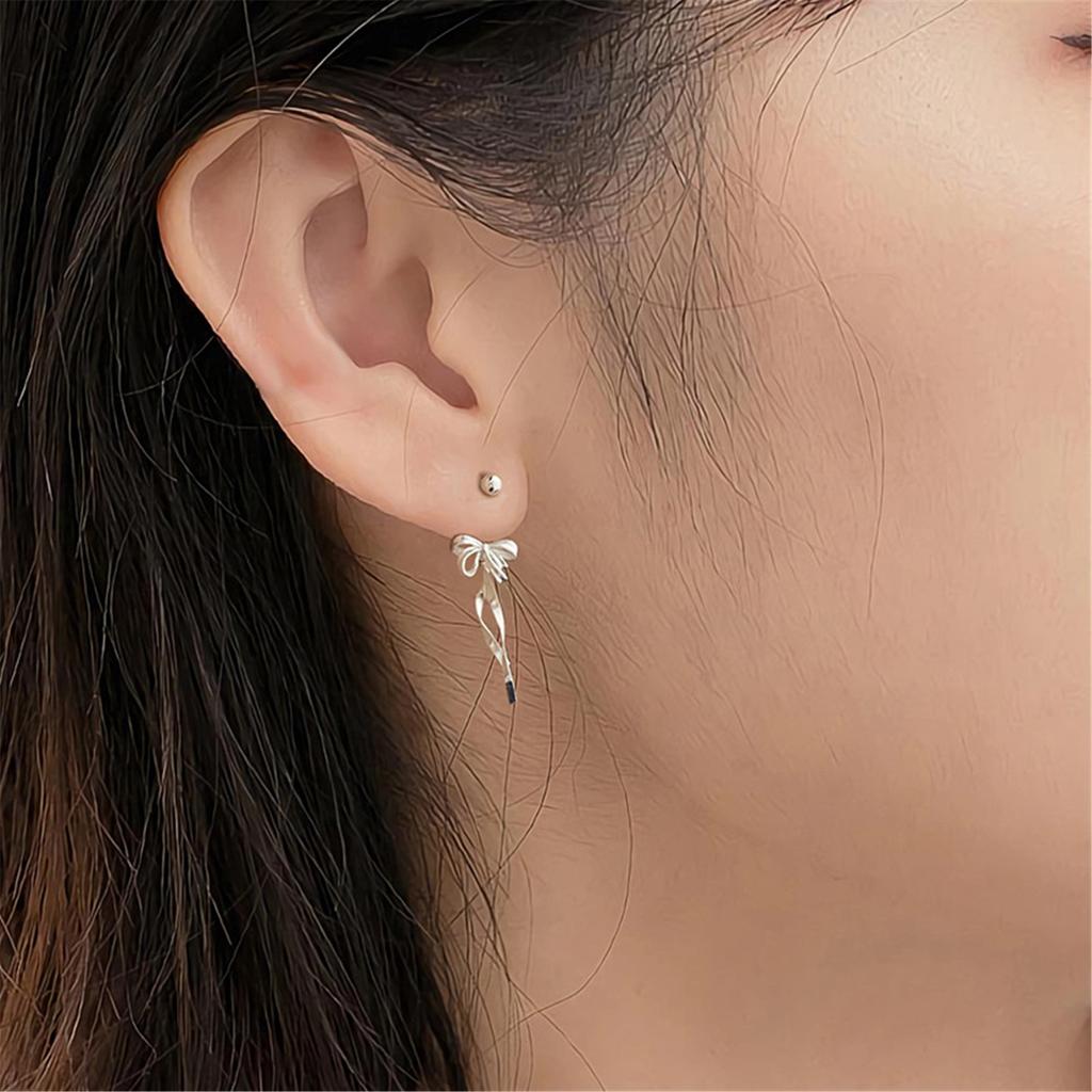 Delicate Earrings with Bowknot Pendant Chic Ear Piercing Jewelry Fashionable Ear Hooks Adornment Jewelry for Women