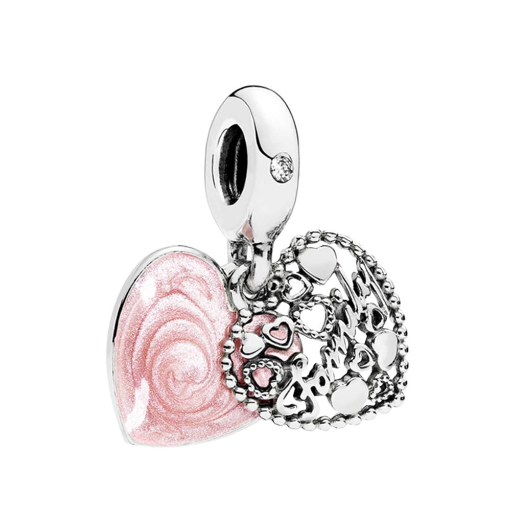 New  S925 Silver Camping Night Sky Heart Shape Pendants Fit For Couples Bracelet Nacklace Jewelry Gift DIY Making