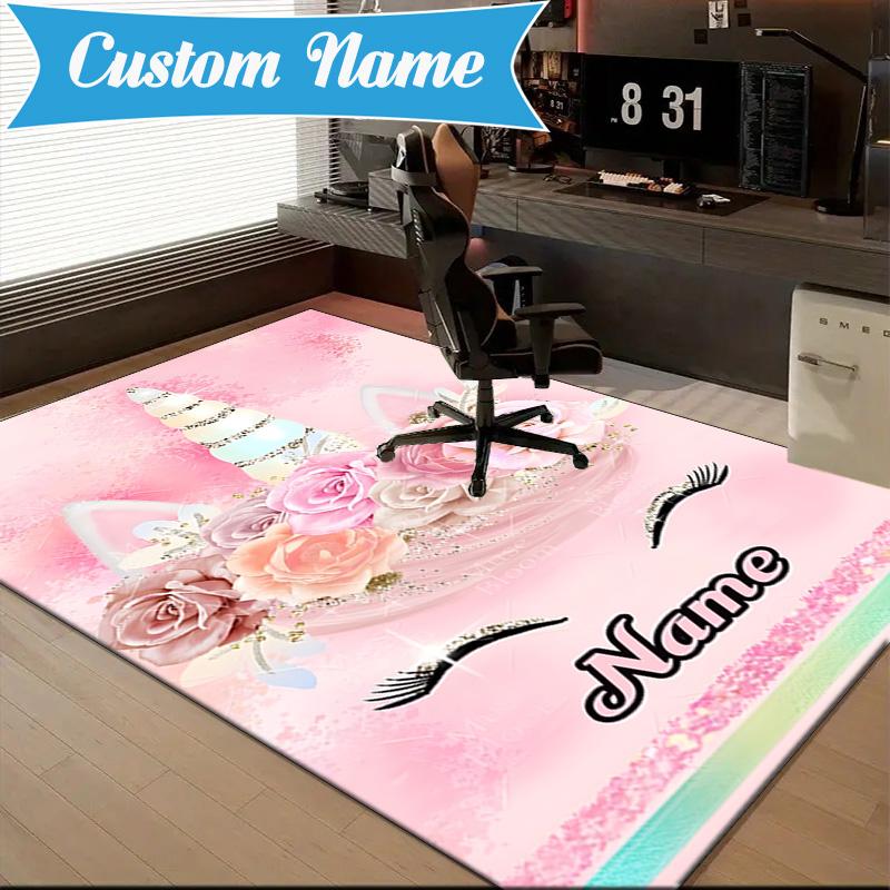 Custom Name Unicorn Fantasy  Rug for Living Room, Game Rooms, Office, Bedroom, Floor Mat Playful Design, fan gifts Christmas decor