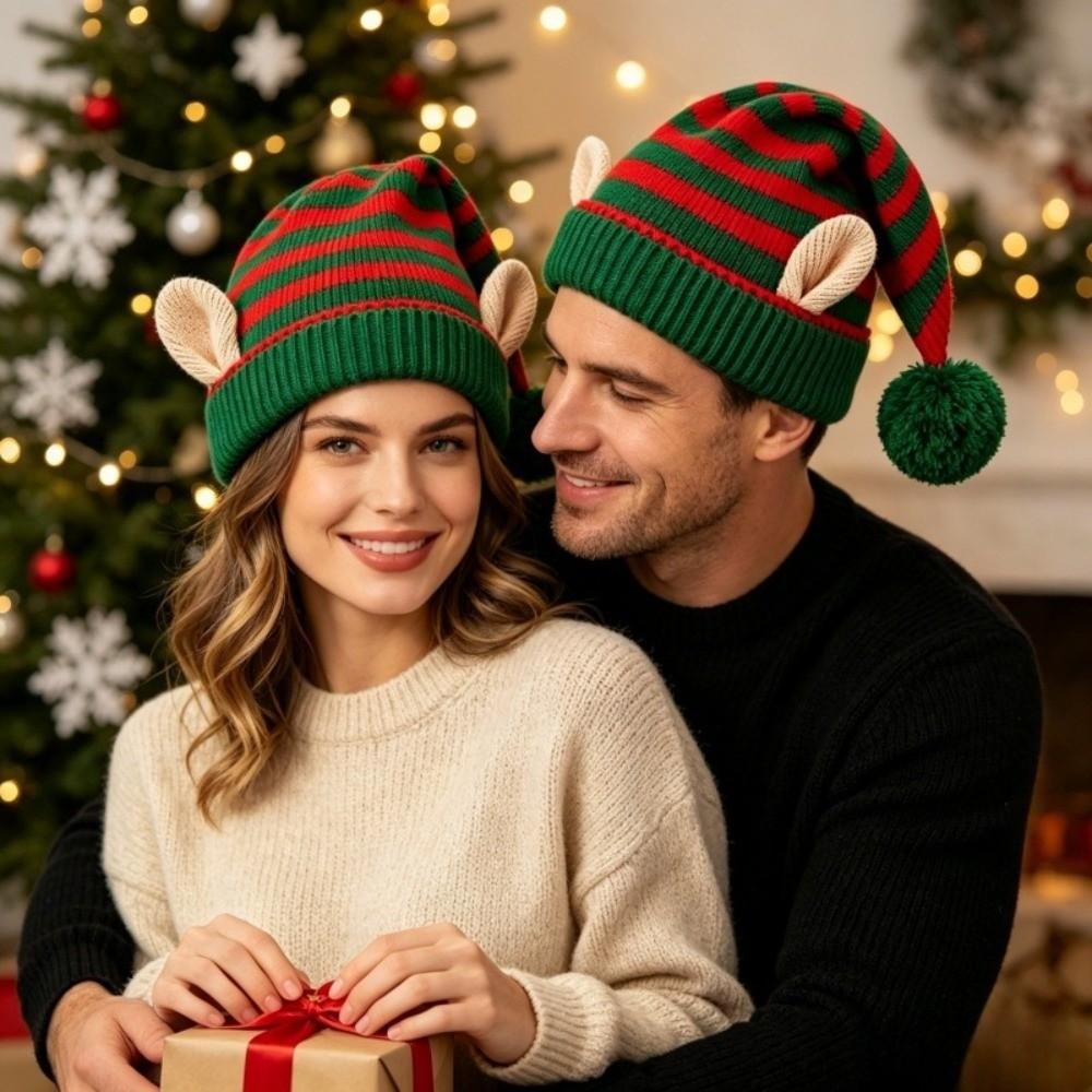 Soft Warm Xmas Knitted Beanie Thick Christmas Pointed Hat Christmas Striped Elf Hat Holiday Party