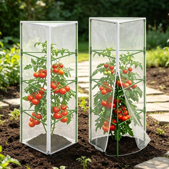 Yousheng Garden Bird Netting for Round Triangular Tomato Cage Breathable Mesh Netting Insect Barrier Netting with Zipper Drawstring Plant Cage Cover