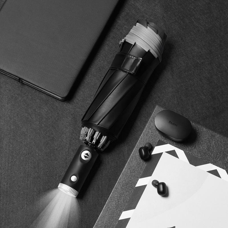 Tri-fold Automatic Reverse Umbrella, Hemming Reflective LED Umbrella Can Be Added