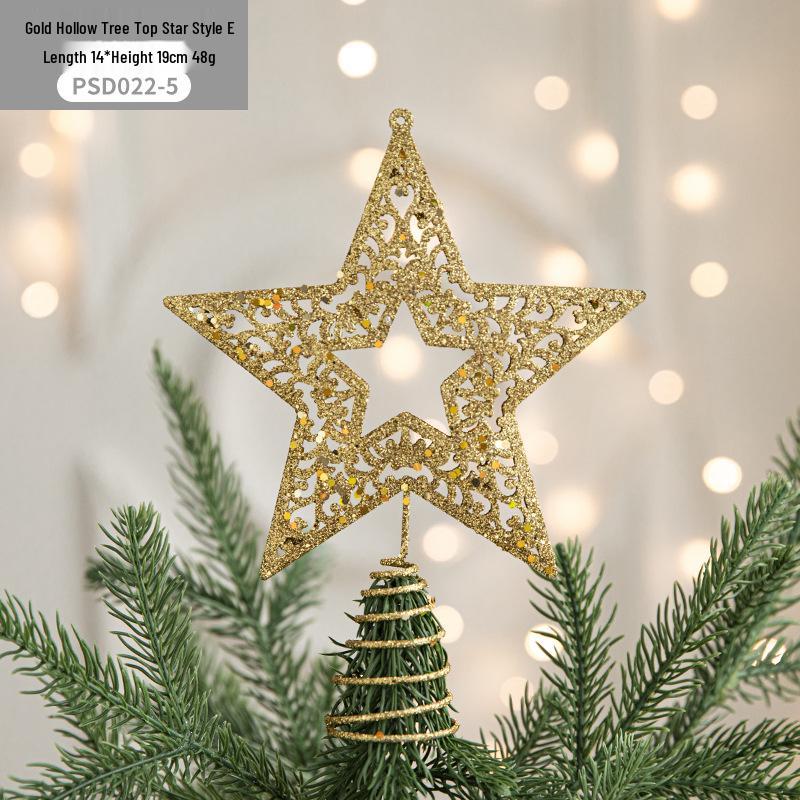 Christmas Tree Iron Star Topper with Sequins – Five-Pointed Festive Ornament