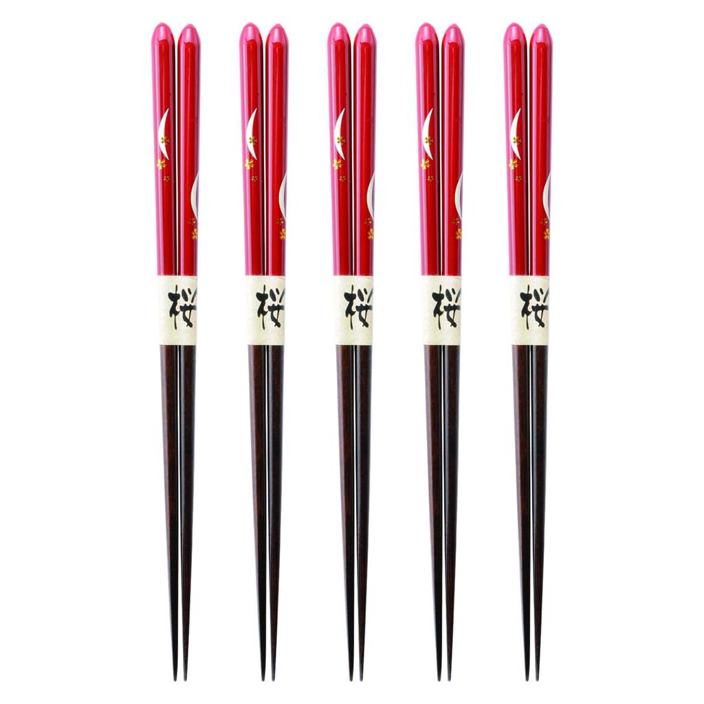 Wooden Tsukizakura Set of Current Model J-Kitchens Chopsticks, Chopsticks, Vermilion, 5, 23.5cm,
