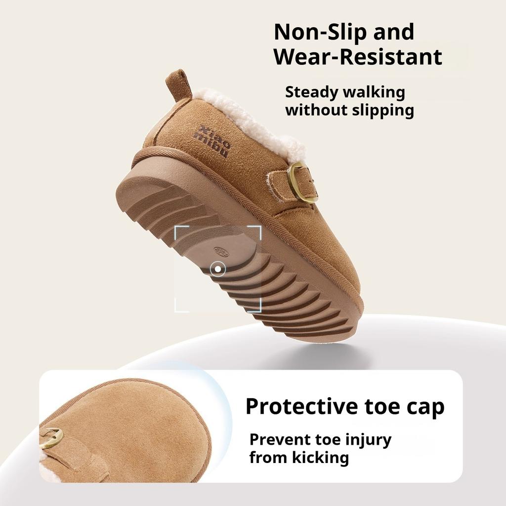 Winter Warm Cotton-padded Shoes for Girls Thickened Fleece-lined Snow Boots for Children and Non-slip Soft-soled Loafers for Boys