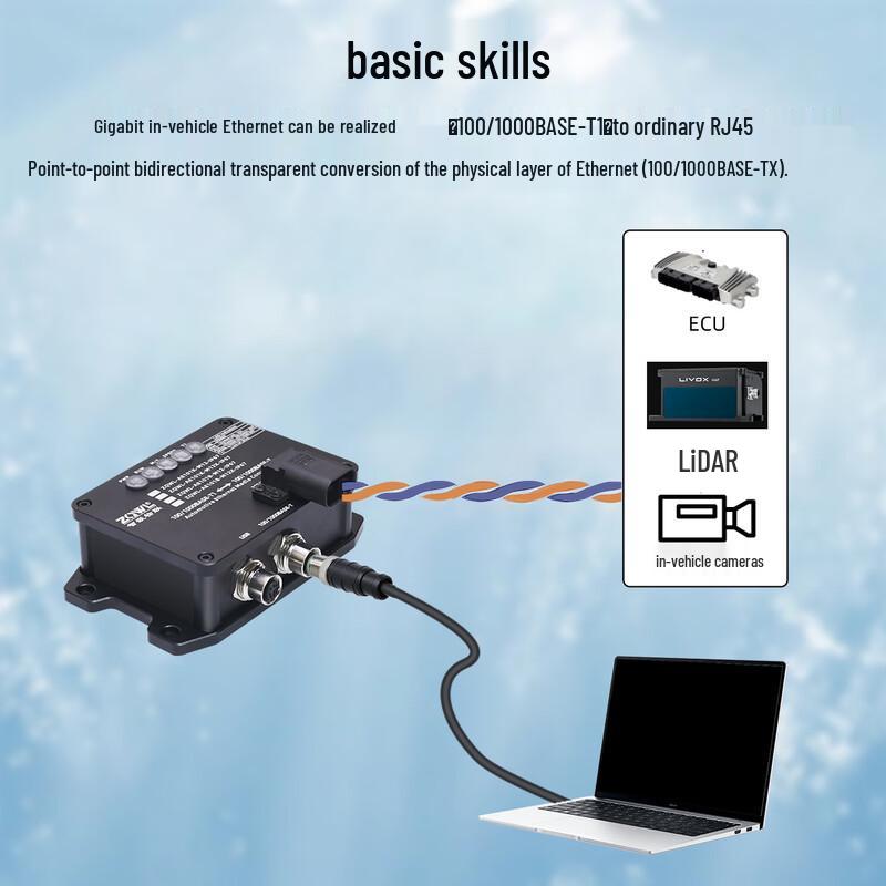 IP67 Automotive 100/1000BASE-T1 to RJ45 Ethernet Converter