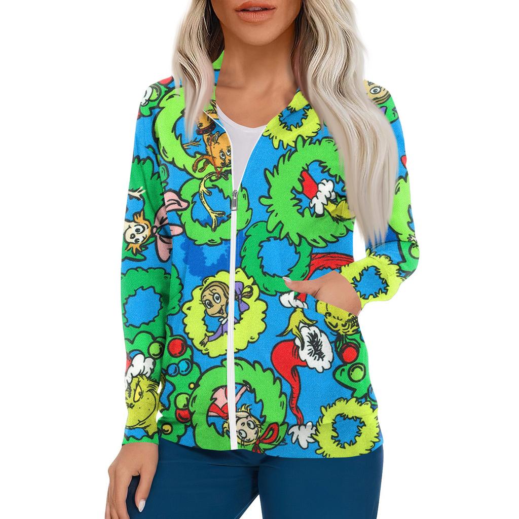 Women Long Sleeve Pattern Pocket Working Stand-up Collar Single-breasted Protective Overalls Cardigan Jacket Top