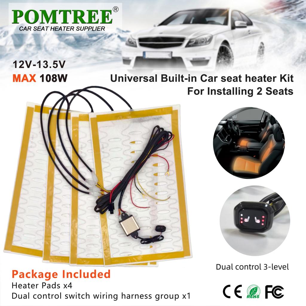 Nouveau kit chauffant intégré pour siège de voiture 108 W pour 2 sièges Universel 12 V Câble en alliage Coussinets chauffants Interrupteur à double commande 3 niveaux Avec faisceau de câblage