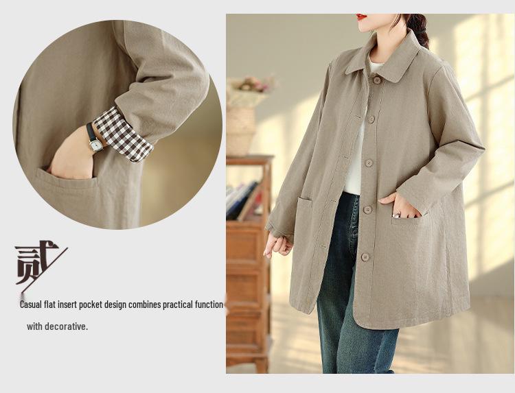 Women's Mid-Length Trench Coat - 2025 Autumn/Winter Korean Style, Casual & Versatile Literary Design