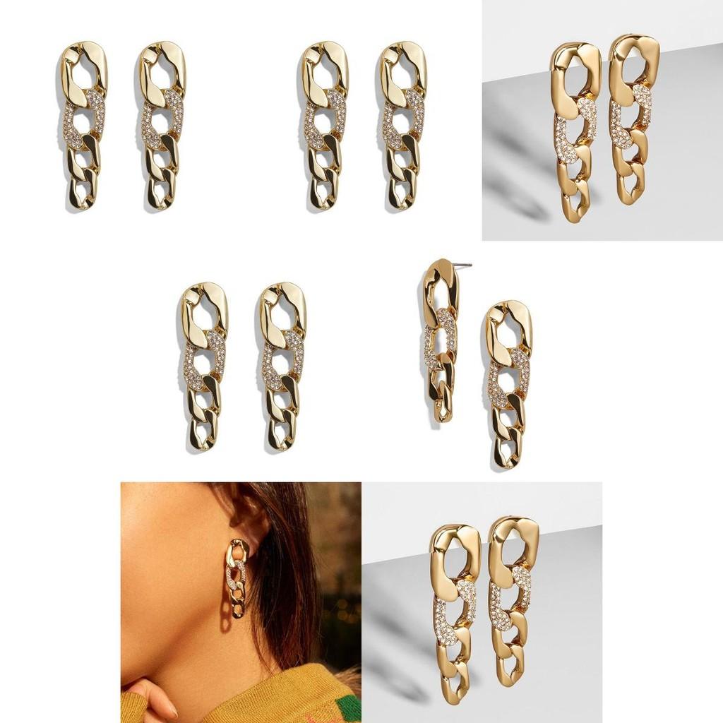 Trendy Alloy Geometric Earrings For Women With Exquisite Diamond Chain Design
