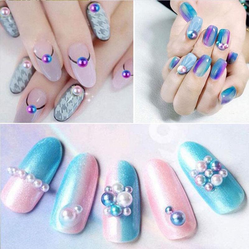 Black & White Gradient Semi-Circular Acrylic Pearl Nail Art Stickers