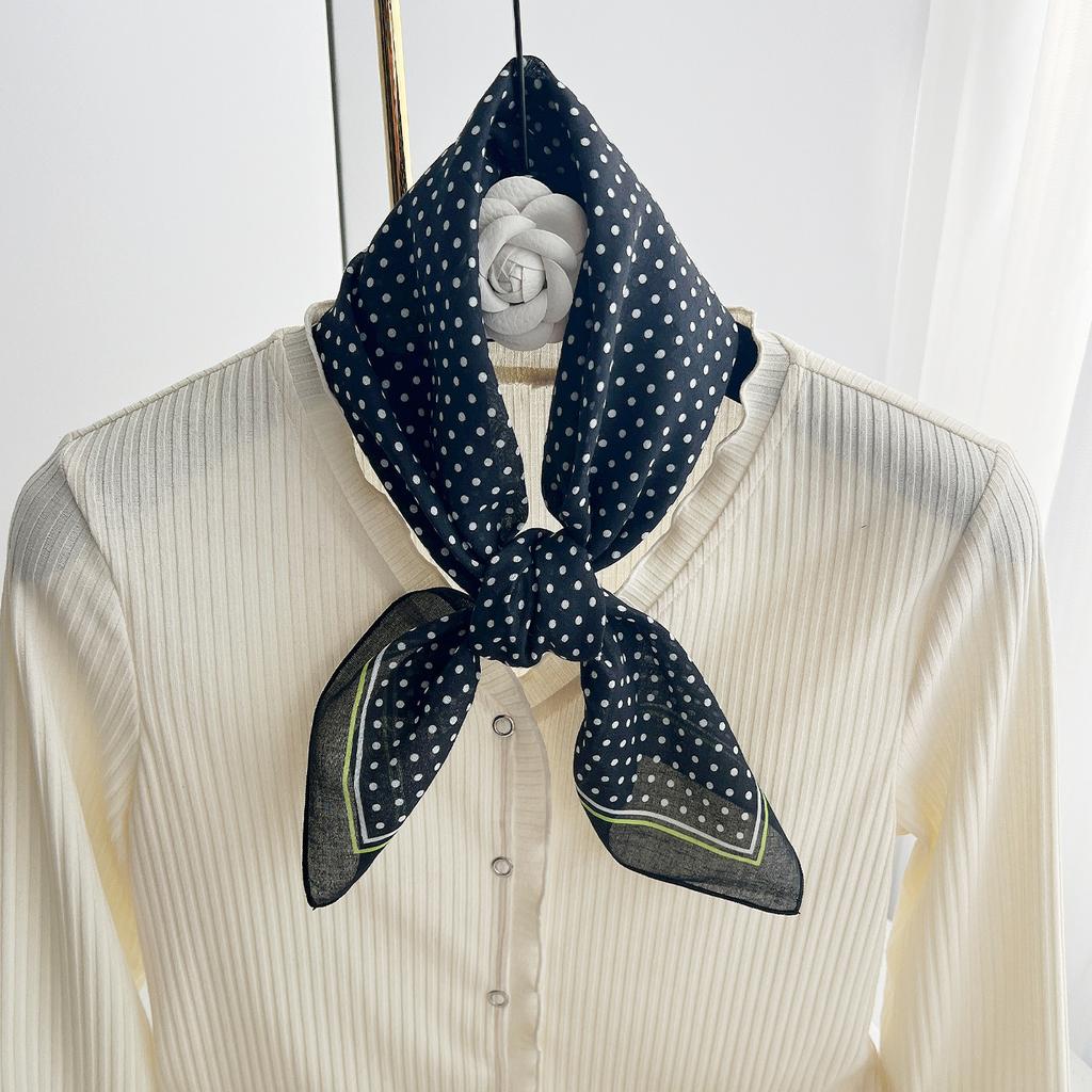 Korean Version of Polka Dot Pure Cotton Small Square Scarf Women's Summer Versatile Neck Protection Silk Scarf Sunscreen Scarf Multi-functional