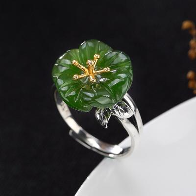 S925 Sterling Silver Gilded Antique Mosaic Mei Flower Lady Open Ring Ring