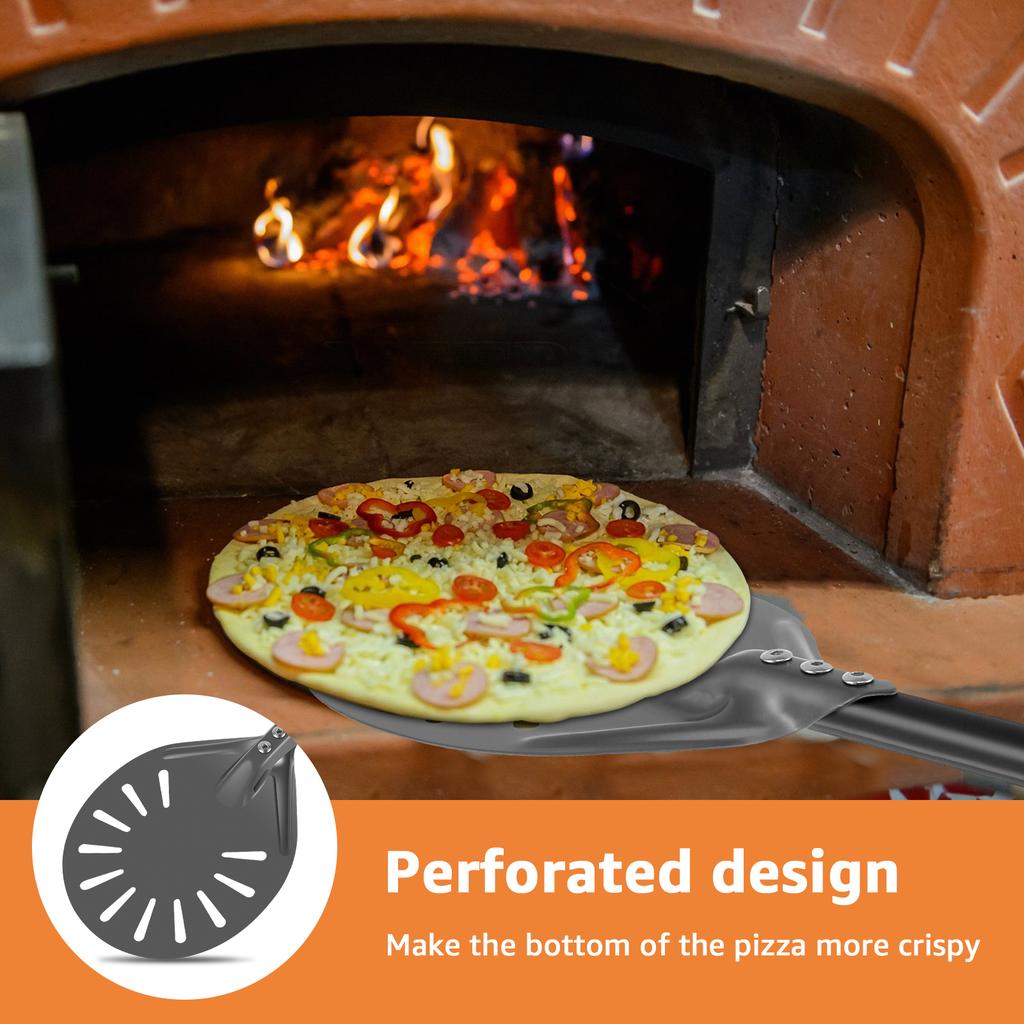Pizza Turning Peel with Long Handle Aluminum Pizza Peel Spinner Perforated Pizza Turner Spinner Non-Stick Pizza Paddle for Home