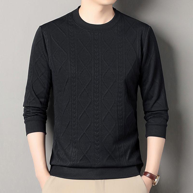 Men's New Autumn Round Neck Jacquard Sweatshirt Long-sleeved T-shirt Knitted Inner Layer