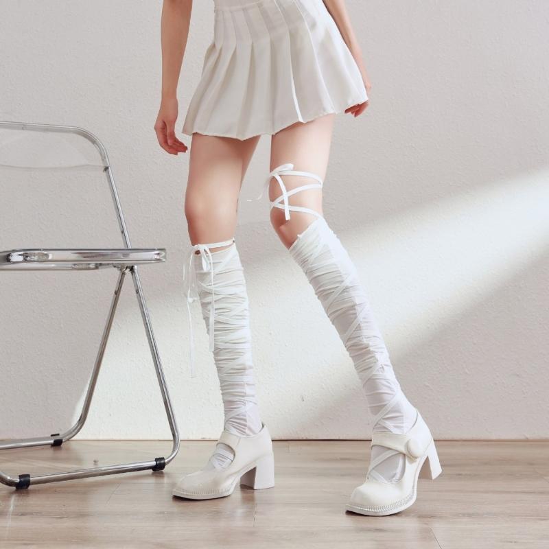 Damen Bandage Overknee-Socken Anime Cosplay Kostüm Riemchen Oberschenkelhohe Strümpfe Lange Stiefelsocken Strumpfwaren