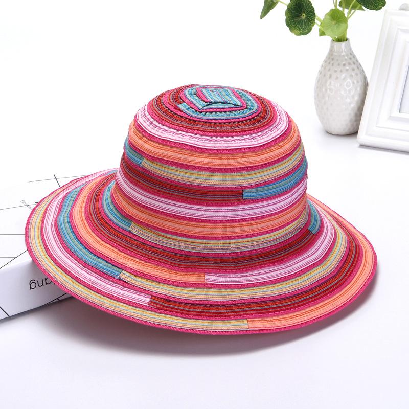 Fisherman Hat Female Summer Foldable Sun Hat Rainbow Striped Cloth Colorful Sunscreen Woman Beach Holiday Idyllic Casual Cap