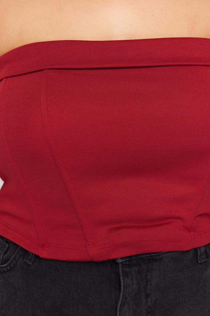 Schwarze trägerlose Strickbluse im Damen-Stil in Übergröße