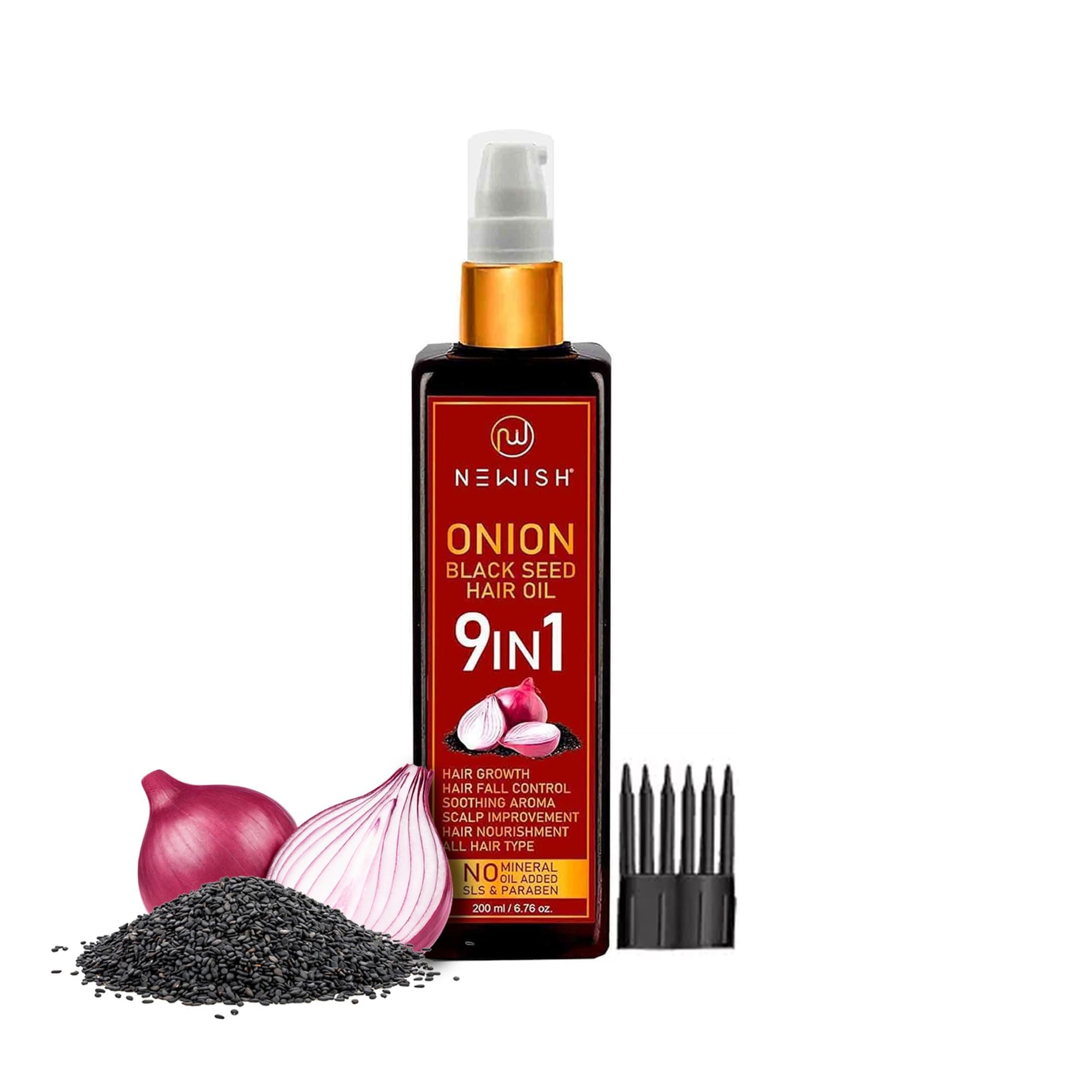 Newish Onion Black Seed Hair Oil for Hair Growth & Hair Fall Control | 100% Natural Cold Pressed Oil with Red Onion & Kalonji for Strong, Thick, Sh