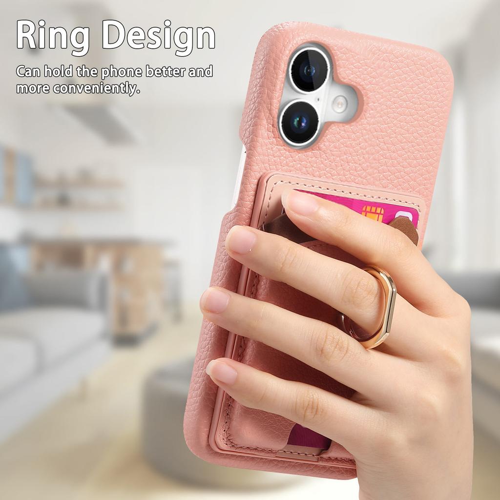 Y6 For iPhone 16 Case Cute Bear Design PU Leather+TPU Card Holder Phone Cover - Pink