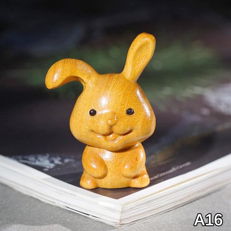 1Pc Wood Carving Easter Rabbit Ornaments Rabbit Figurine Cute Bunny Ornament Home Office Desktop Decor Car Decoration Party Gift