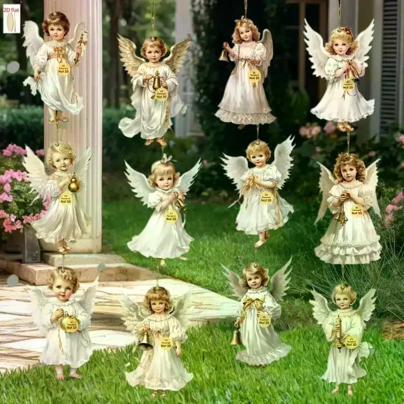 12pcs Vintage Christmas Angel Wooden Pendants, Artificial Wood Hanging Ornaments Perfect For Home & Outdoor Holiday Decor