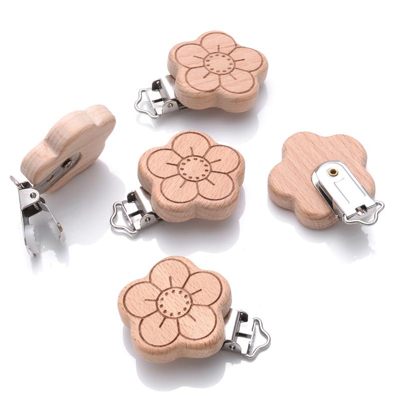 1Pcs Printing Animal Dummy Clip Beech Wood Nipple Clip For Teether Chewing Toys Accessory DIY Anti-Drop Baby Pacifier Chain