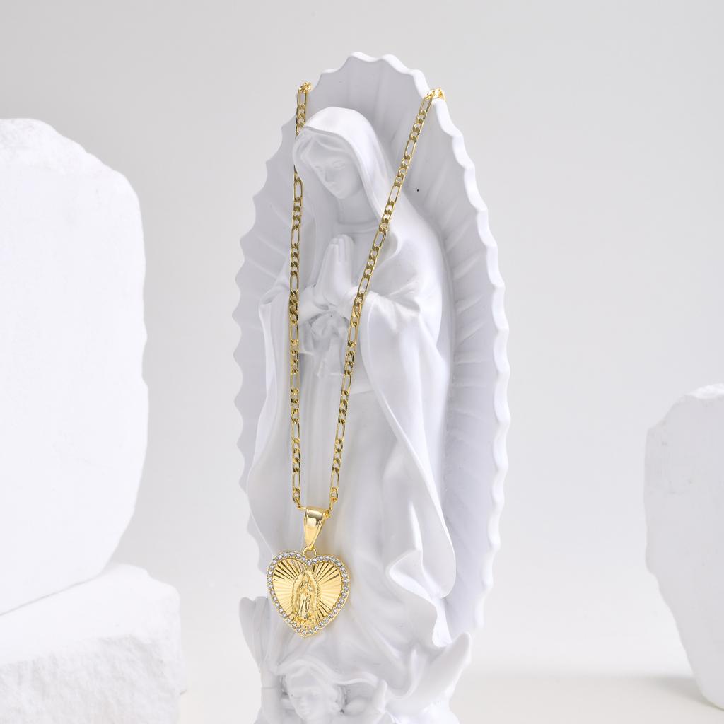 Vnox Herz Guadalupe Jungfrau Maria Halskette für Damen, Zirkonia Mutter Maria Katholische Halskette Unsere Liebe Frau von Guadalupe Schmuck