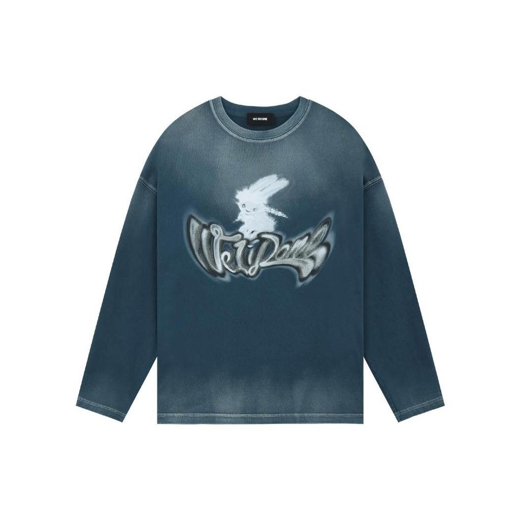 We11done Ss23 Logo Rabbit Print Crewneck Sweatshirt Unisex sweatshirt Blue WD-TT1-23-898-U-BL