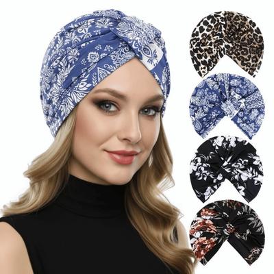 Böhmen Blumendruck Turban Plissiert Dehnbar Indien Hut Mütze Neuer Kopfwickel