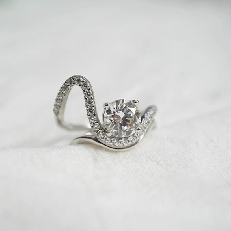 Wave Modern Retro Design Geometric Zirconia Ring Adjustable For Fashionforward Women