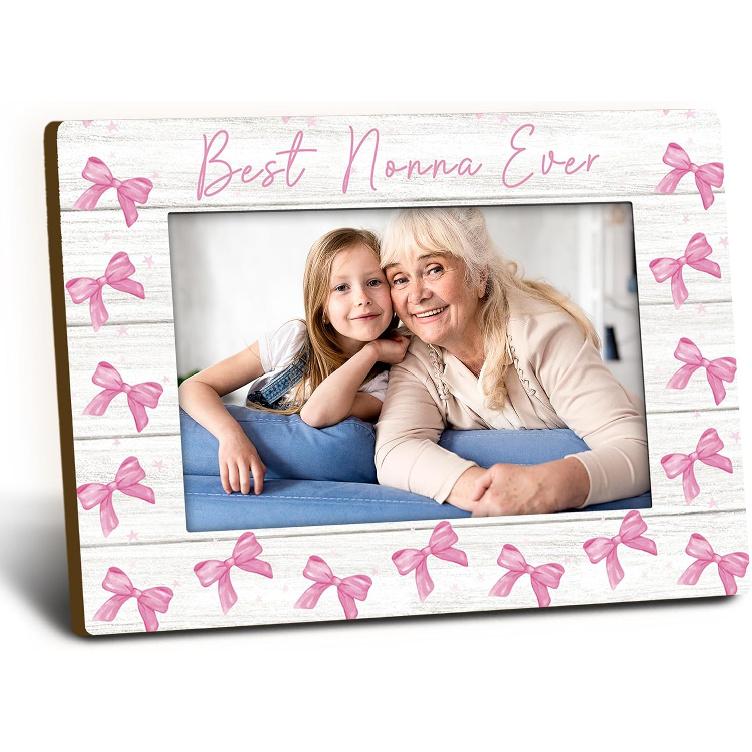 Best Friend Picture Frame - Besties Friends BFF Wooden Picture Frame, Friendship Gifts for Women, Pink Preppy Coquette Bow Best Bestie Ever nonna