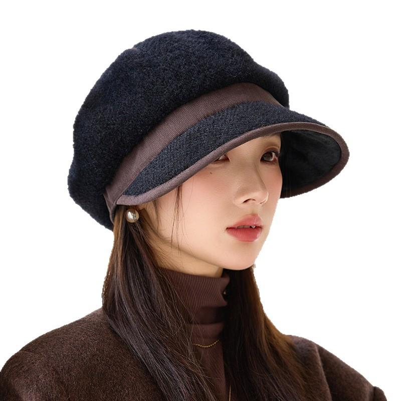 Cappello autunnale e invernale da donna per circonferenza cranica grande in velluto con visiera a becco d'anatra cappello a secchiello moda versatile cappello ottagonale berretto