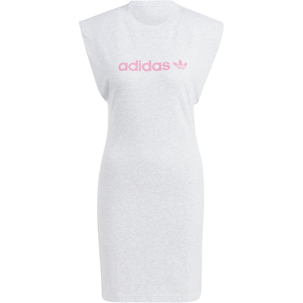 Adidas Originals Trefoil Musc Dress Letter Logo Print Sports Knit Fitted Round Neck Sleeveless Dress Women Dresses Light-Gray IC3081