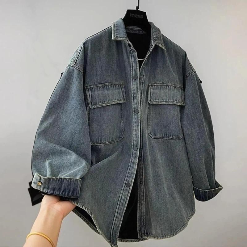 

Jean Women Cotton Jacket Fleece-lined Collared Oversized Loose Casual Coat Top XXXXL синій