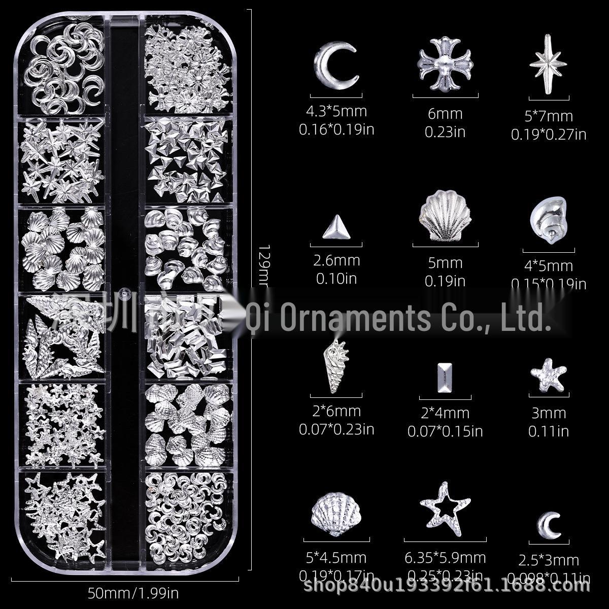 Silver Starfish and Shell Ocean-Themed Nail Art Rivets