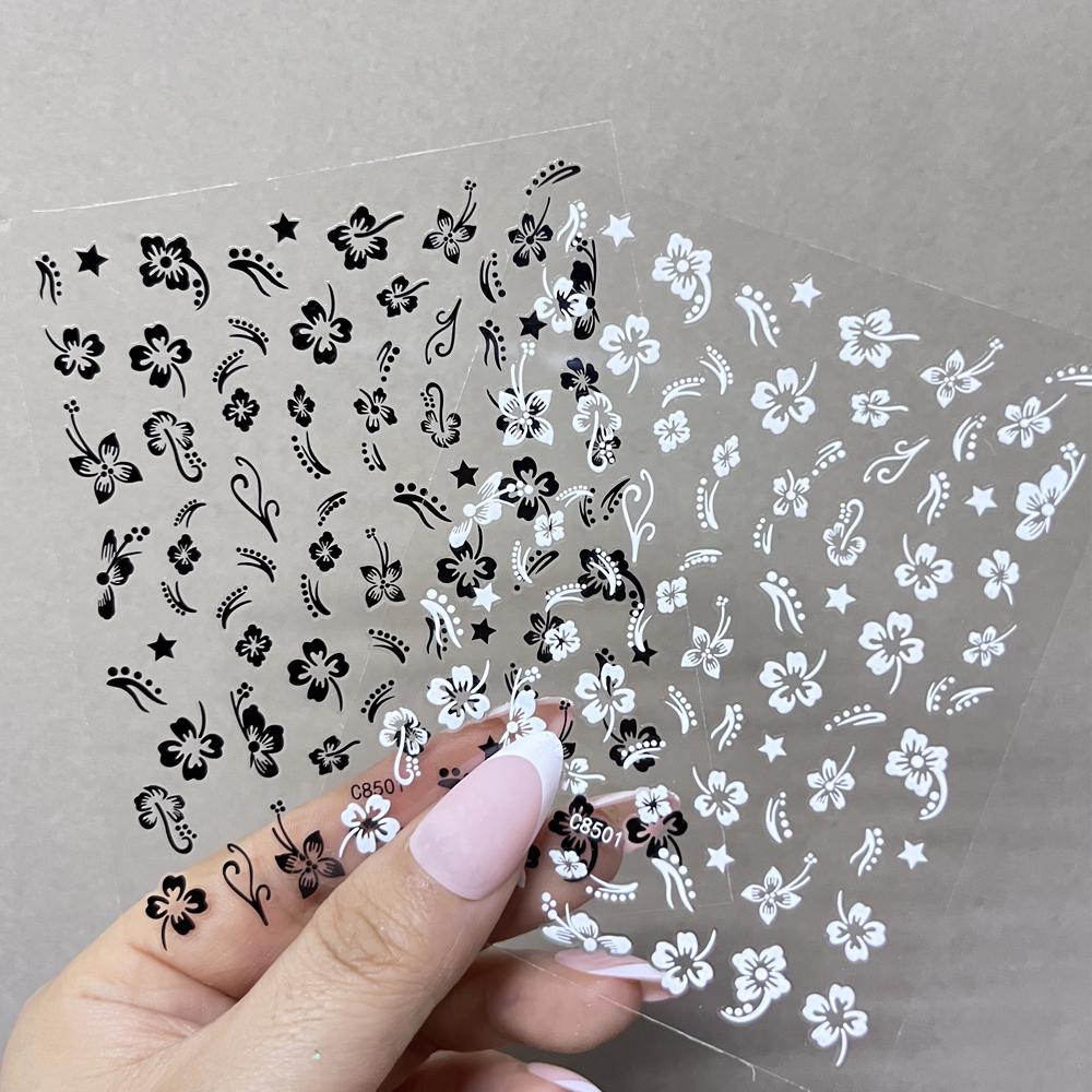 5D Hibiscus Flower Nail Embossed Sticker Lace Flower White Pink Petal Floral Self Adhesive Nail Art Slider DIY Elegant Romantic