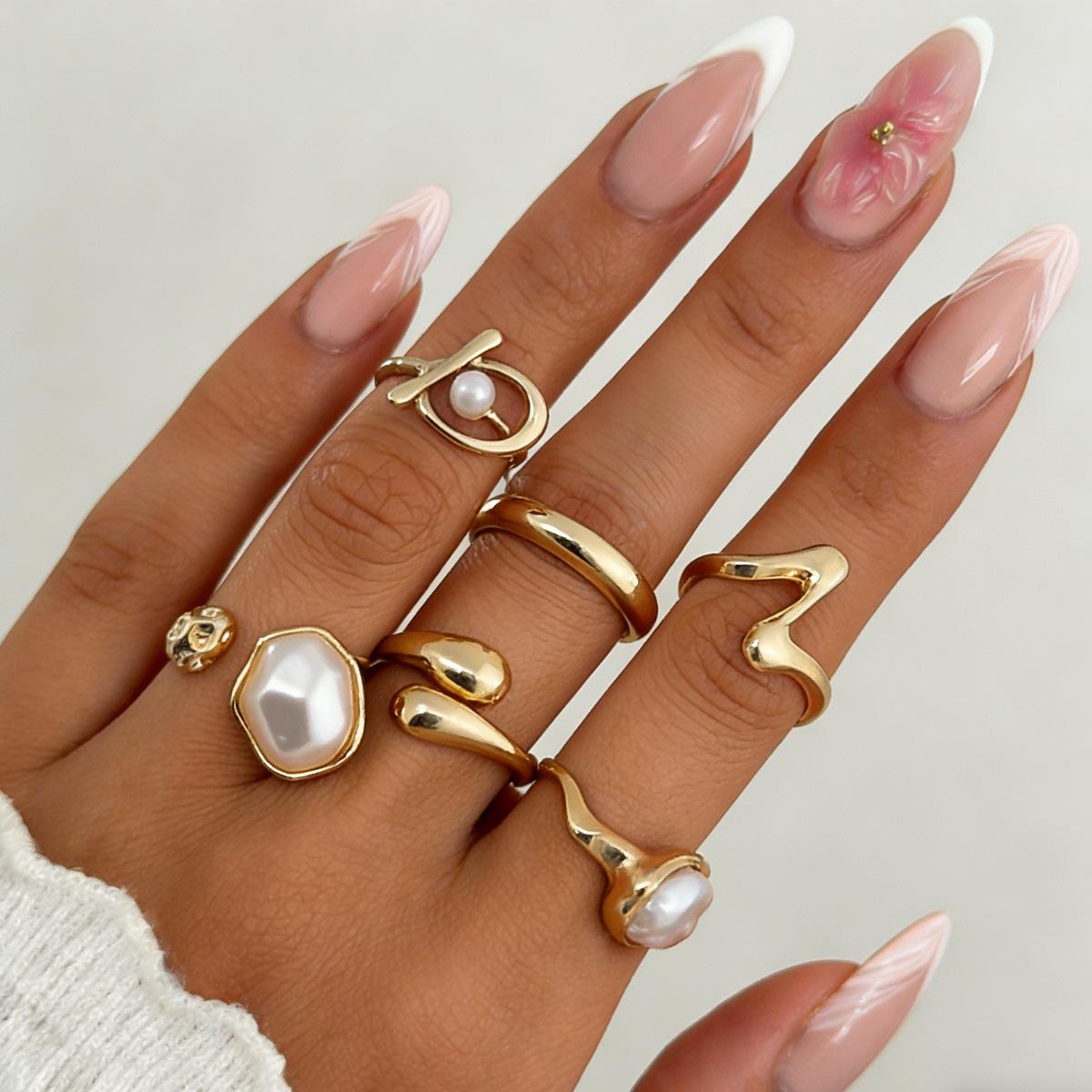

DIEZI Fashion Baroque Pearl Rings For Women Men Girls Punk Gold Color Geometric Knuckle Joint Ring Set Jewelry Accessories