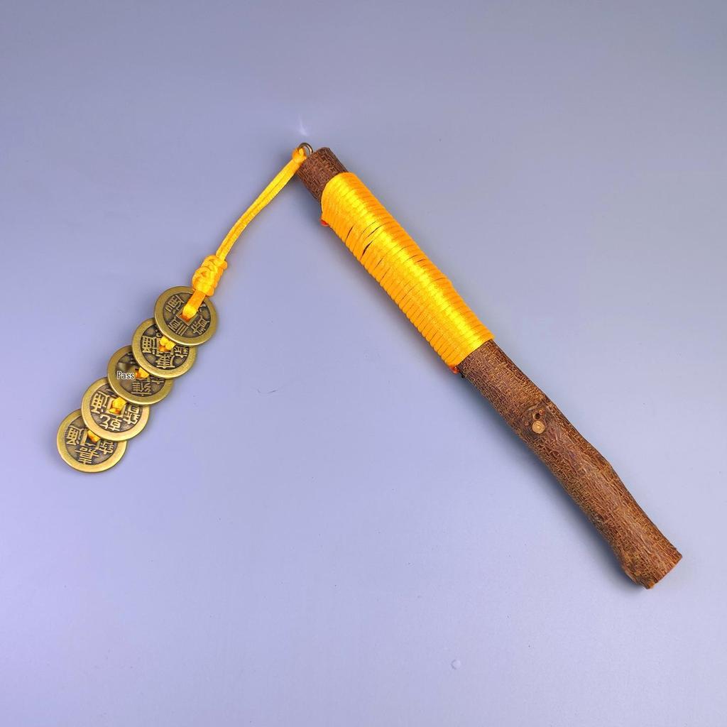 Handmade Peach Wood Pendant with Five Emperors Coins for Baby's Bedside