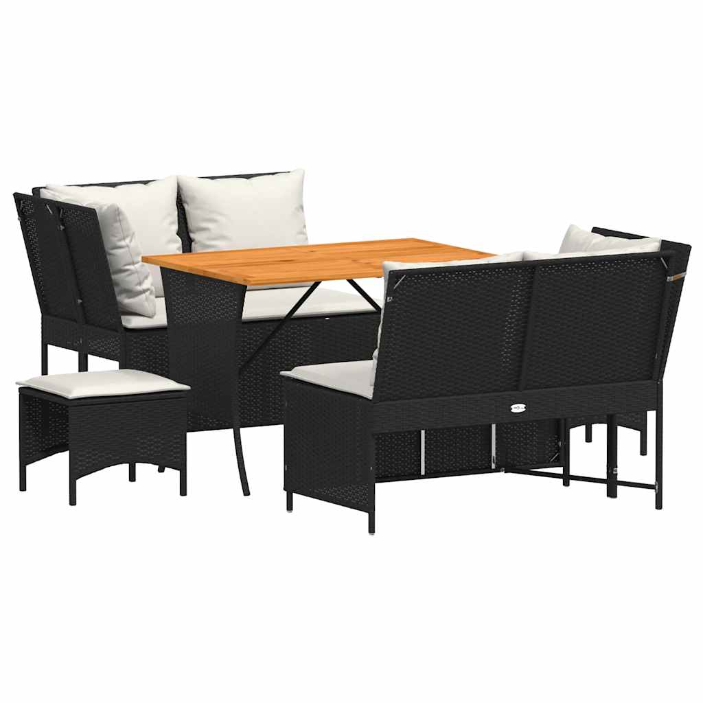 5 Piece Garden Sofa Set with Cushions Black Poly Rattan