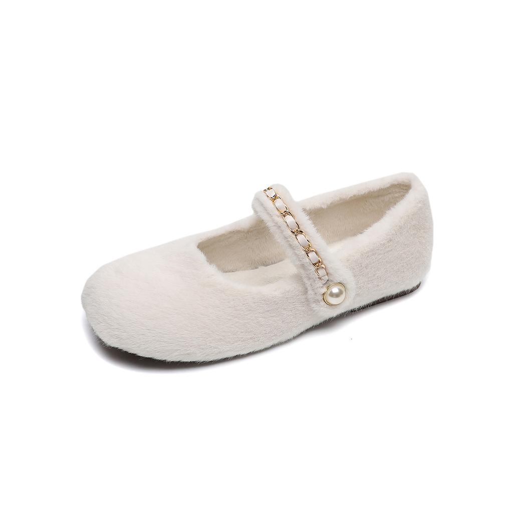 Mao Mao shoes for women to keep warm outside, new one-word with flat bottom and fleece single shoes soft sole