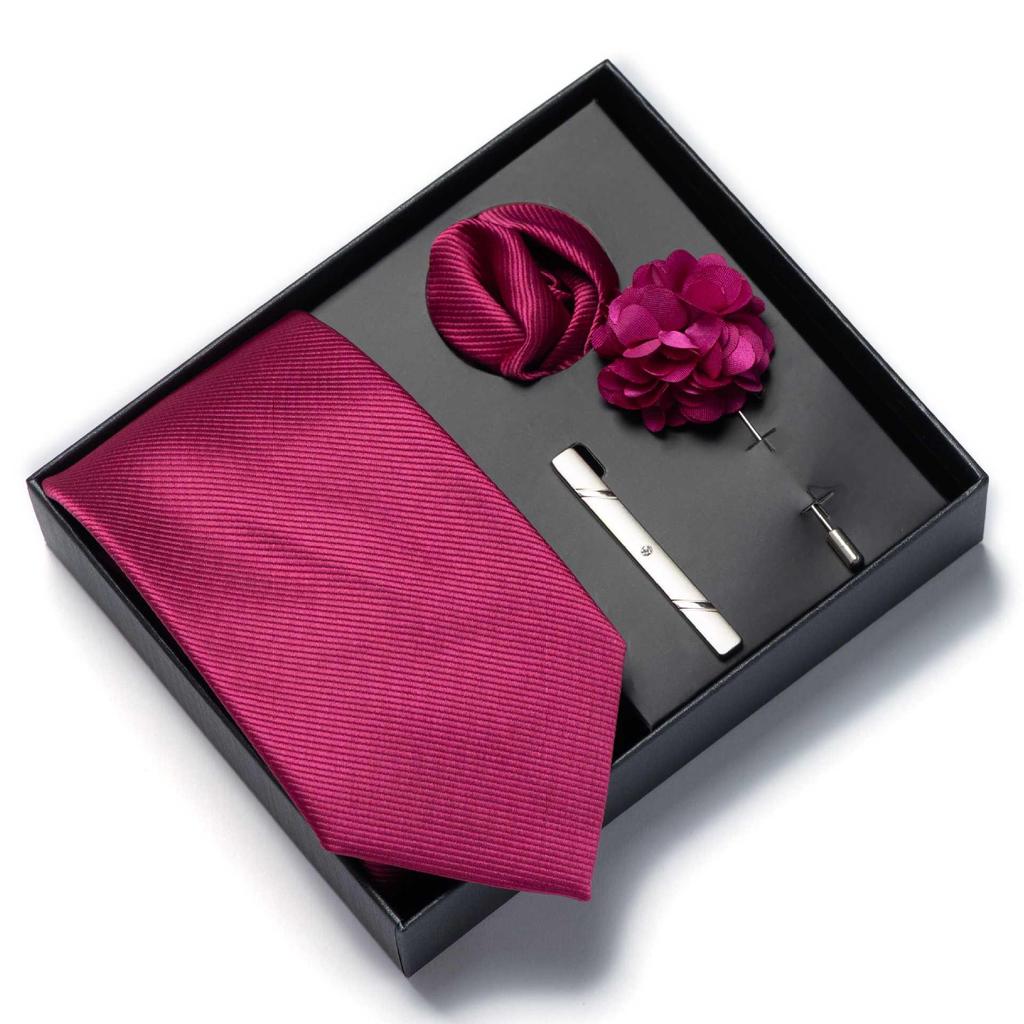 Men’s Luxury Solid Color Tie Gift Set - 4-Piece Formal Suit and Wedding Accessories