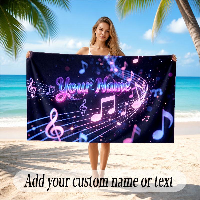 Music General Theme Beach Towel Personalized Custom Name & Text Soft Quick Dry Beach Towel for Swimming Travel